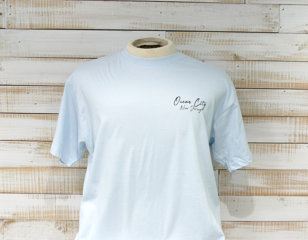 Ocean City Classics - Short Sleeve Beach Scene T-Shirt - Light Blue