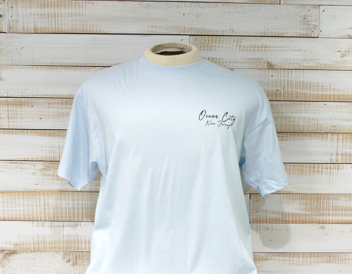Ocean City Classics - Short Sleeve Beach Scene T-Shirt - Light Blue