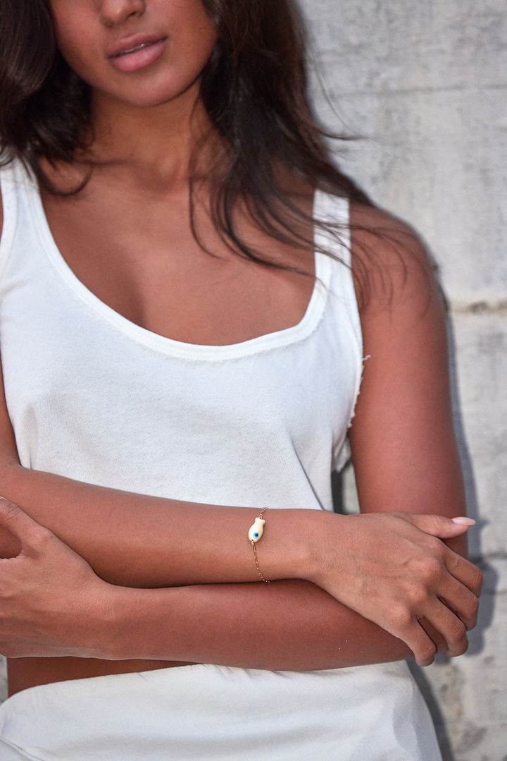 Adriana Pappas - Ceramic - 14K Gold Filled - Ivory - Chain Fish Bracelet