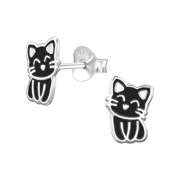 SS Smiling Black Cat Earrings