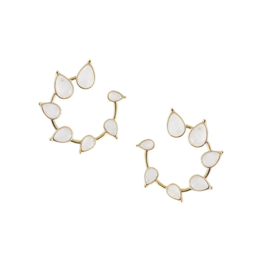 Adriana Pappas - Brass - Gold Filled Gemstone Spiral Stud Mother of Pearl Hoop Earrings
