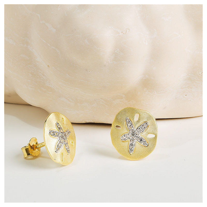 Ocean - - Gold Vermeil White Sapphire Sanddollar Stud Earrings