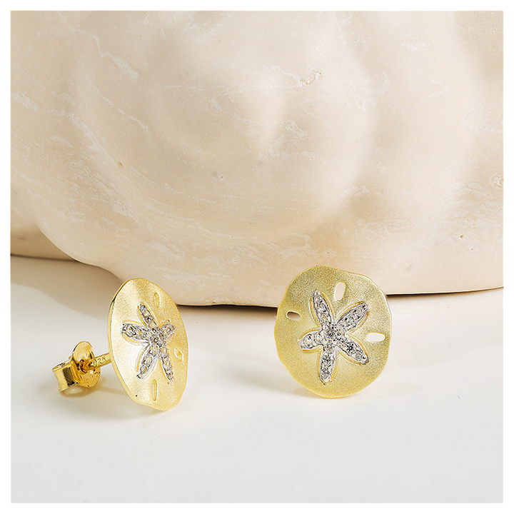 Ocean - - Gold Vermeil White Sapphire Sanddollar Stud Earrings