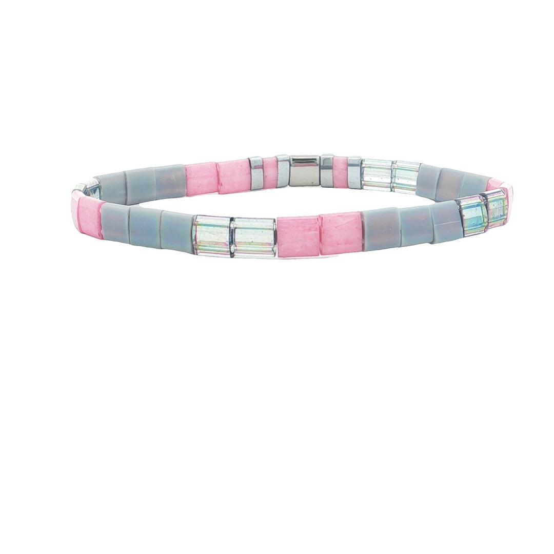 Stia Couture - - Silver "Mom" Tila Bead Stretch Bracelet