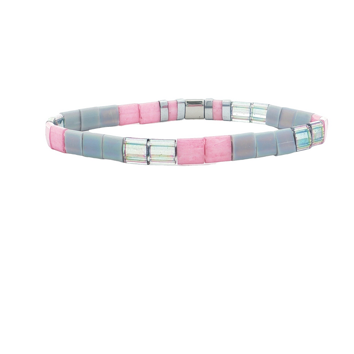 Stia Couture - - Silver "Mom" Tila Bead Stretch Bracelet