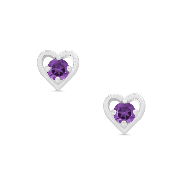 purple cz heart stud earrings