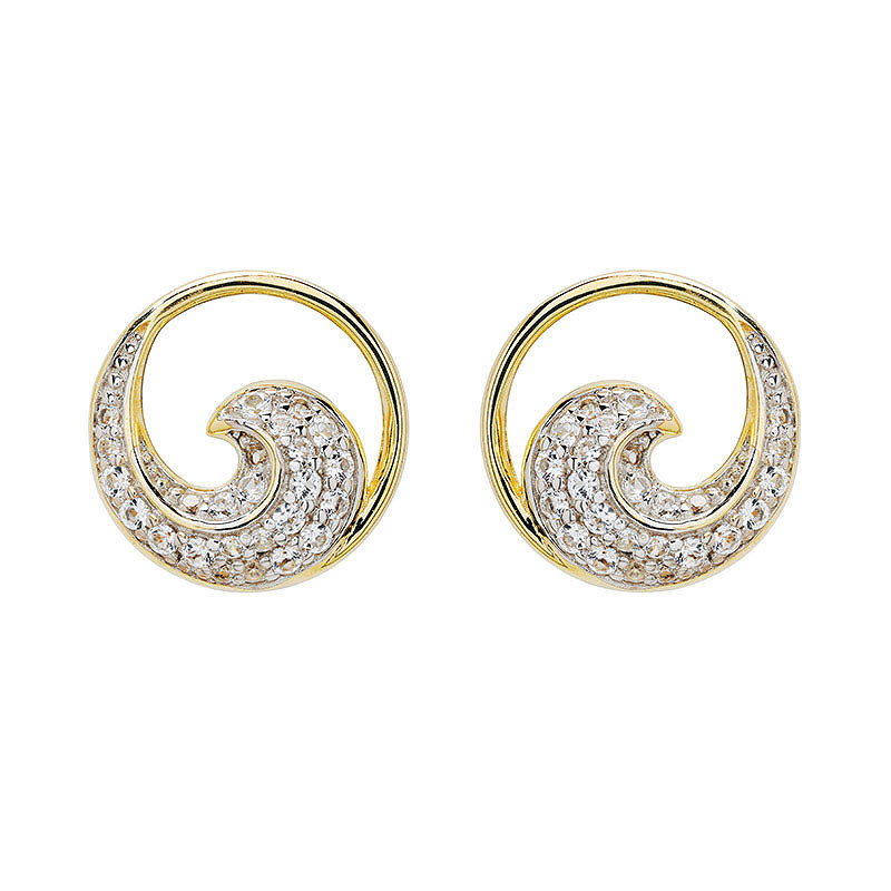 Ocean - - Gold Vermeil White Sapphire Wave Stud Earrings