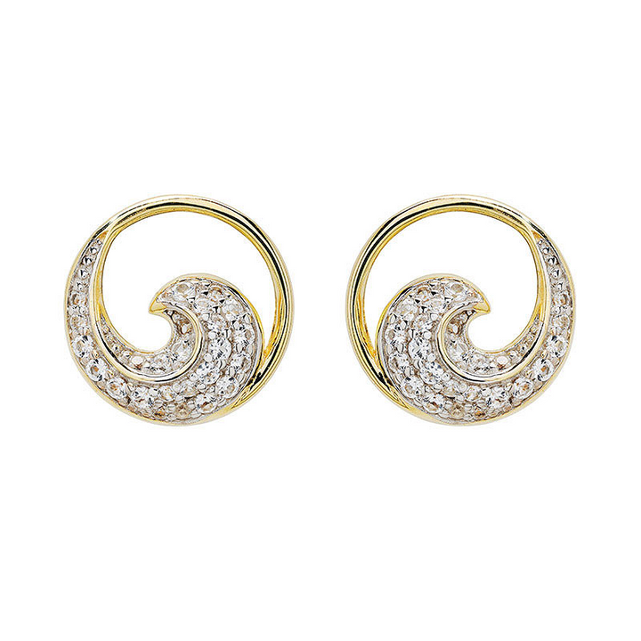 Ocean - - Gold Vermeil White Sapphire Wave Stud Earrings