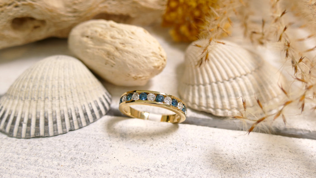 14K Yellow Gold + Natural Diamond .35ct Blue Diamond Ring (Size 7)