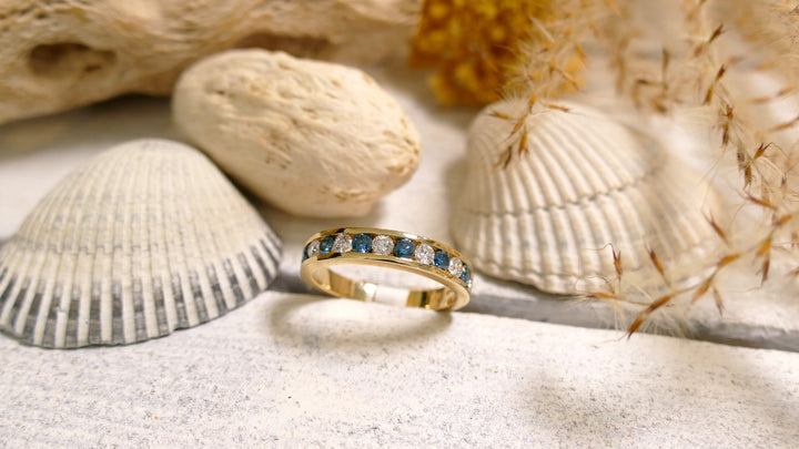 14K Yellow Gold + Natural Diamond .35ct Blue Diamond Ring (Size 7)