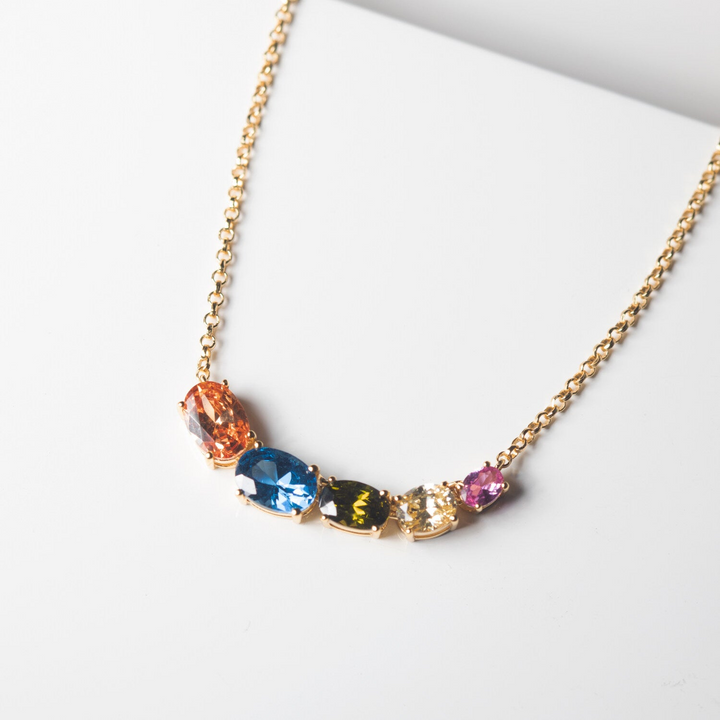Sif Jakobs - Sterling Silver - 18K Gold Plated "Ellisse Cinque" Multicolored Cubic Zirconia Necklace (45cm - adjustable)