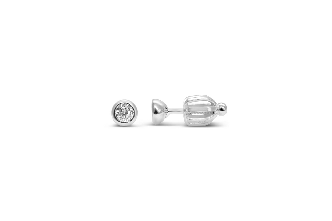 Stia Girl Sterling Silver Silver 3mm Cubic Zirconia Bezel Stud Earrings