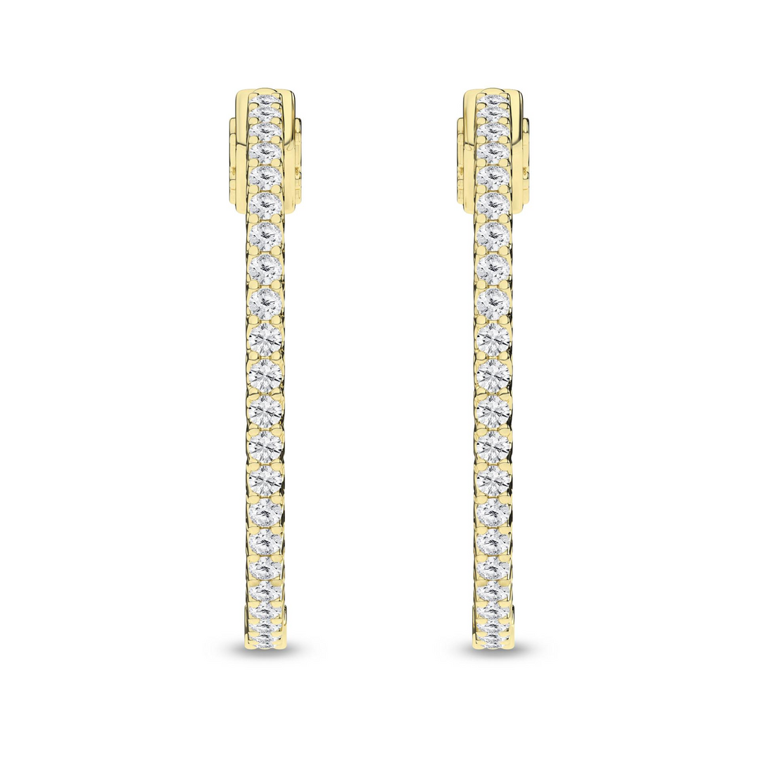 14k Yellow Gold 1ctw Lab Grown Diamond Round Medium Hoop In & Out Earrings