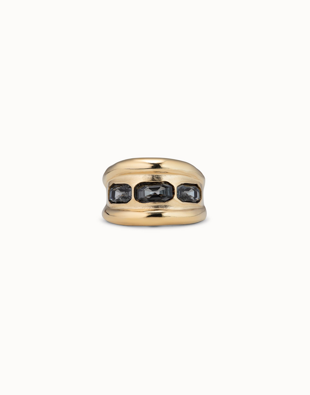 18K gold-plated ring with 3 gray crystals
