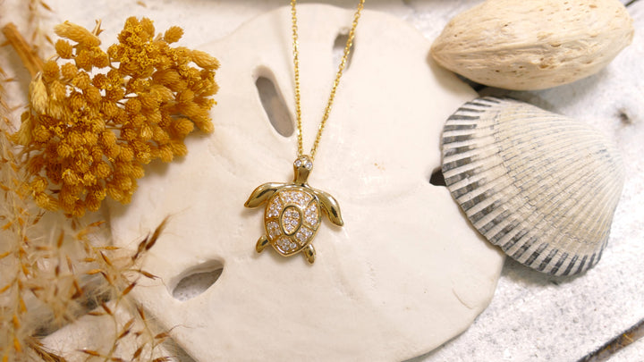 14k Yellow Gold Turtle .23ct Diamond Necklace