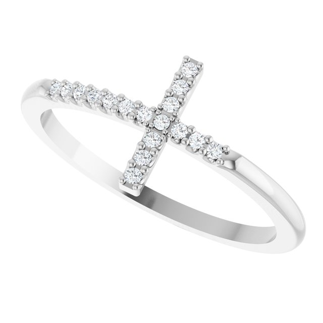 14K White Gold 0.07CT Natural Diamond Cross Ring Size 7