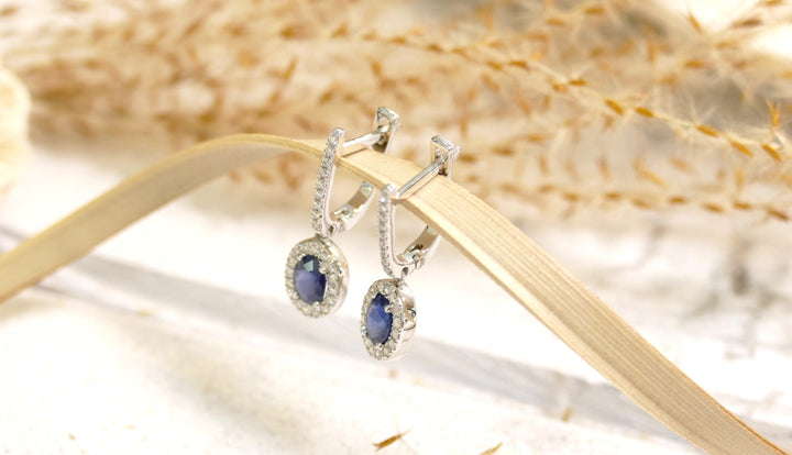 14k White Gold Oval 0.91ct Sapphire Dangle Earrings