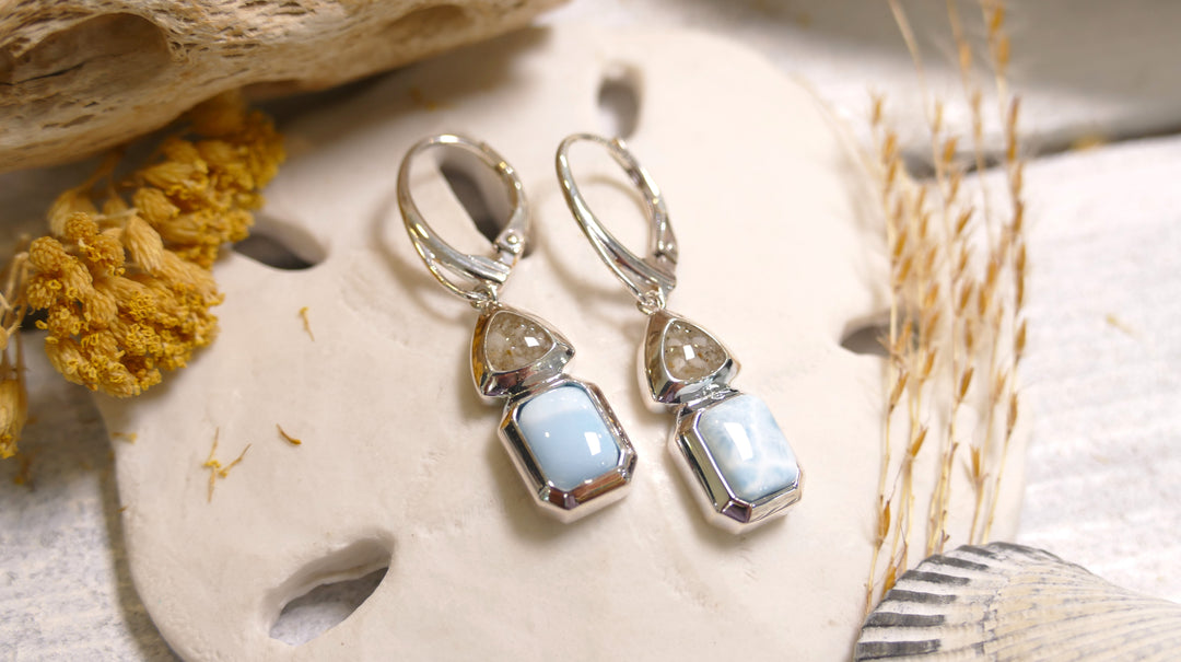 Dune - Sterling Silver - Triangular/Rectangle Larimar Ocean City Beach Sand Drop Earrings
