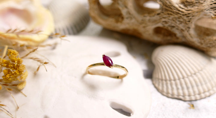 14k Yellow Gold Ruby Stackable Sideways Marquise Ring (Size 7)