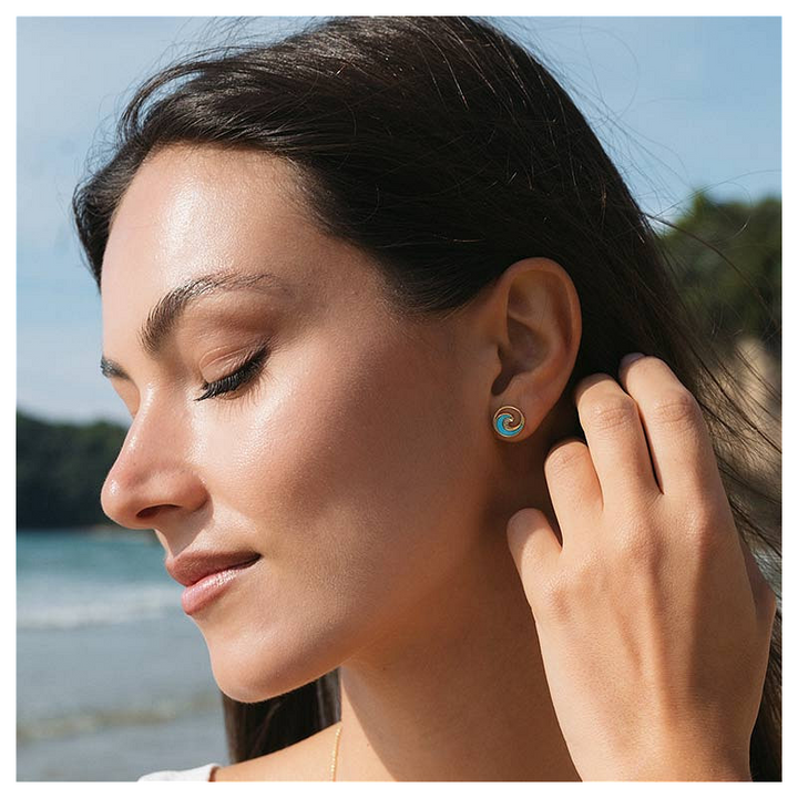 Ocean - Sterling Silver - Gold Vermeil Turquoise Wave Stud Earrings