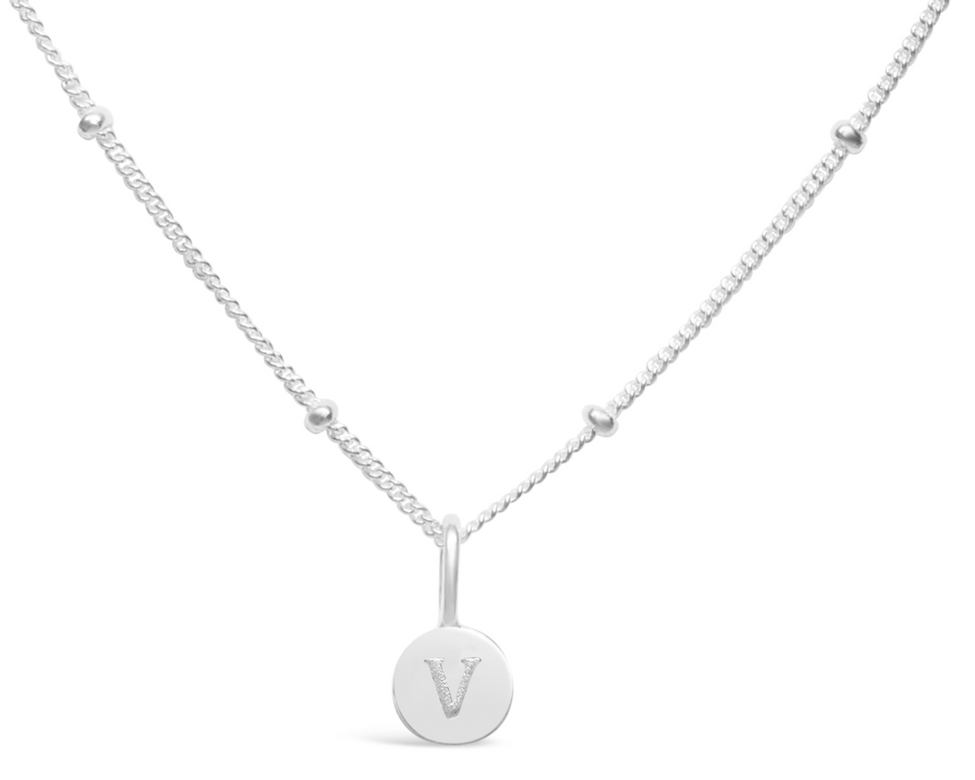 Stia Sterling Silver Silver Initial V 17" Disc Necklace