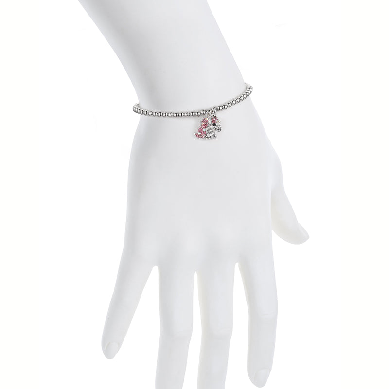 Lily Nily - Brass - Silver - Pink Crystal Beaded Stretch Unicorn Bracelet 6"