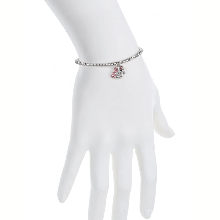 Lily Nily - Brass - Silver - Pink Crystal Beaded Stretch Unicorn Bracelet 6"