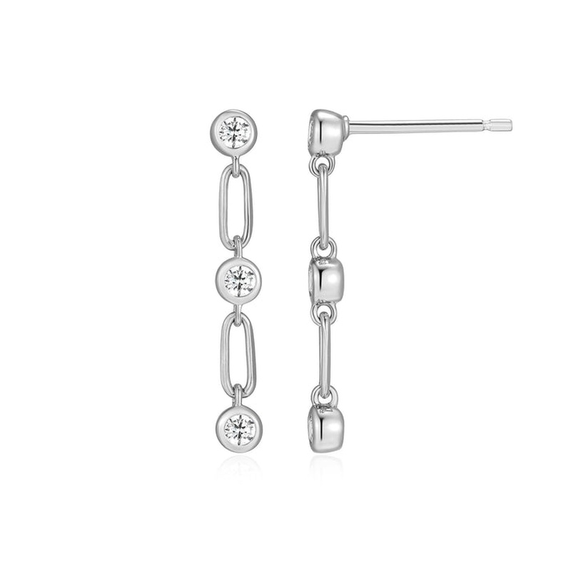 Monte Luna - Sterling Silver - Silver Trio-Linked Bezel Lab Grown Diamond Dangle Earrings