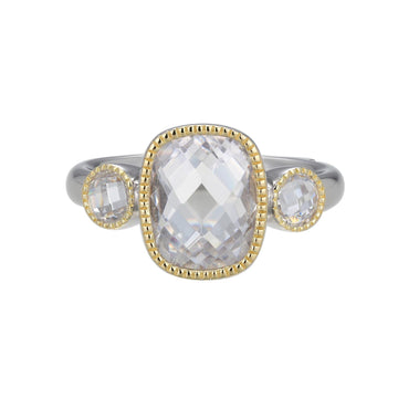 SS/YGP 3 STONE CUSHION CLEAR C