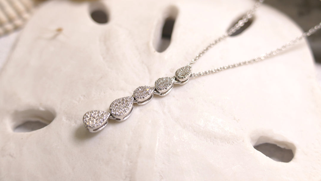 Sterling Silver - Silver Graduating Drop Pear Natural Diamond Necklace