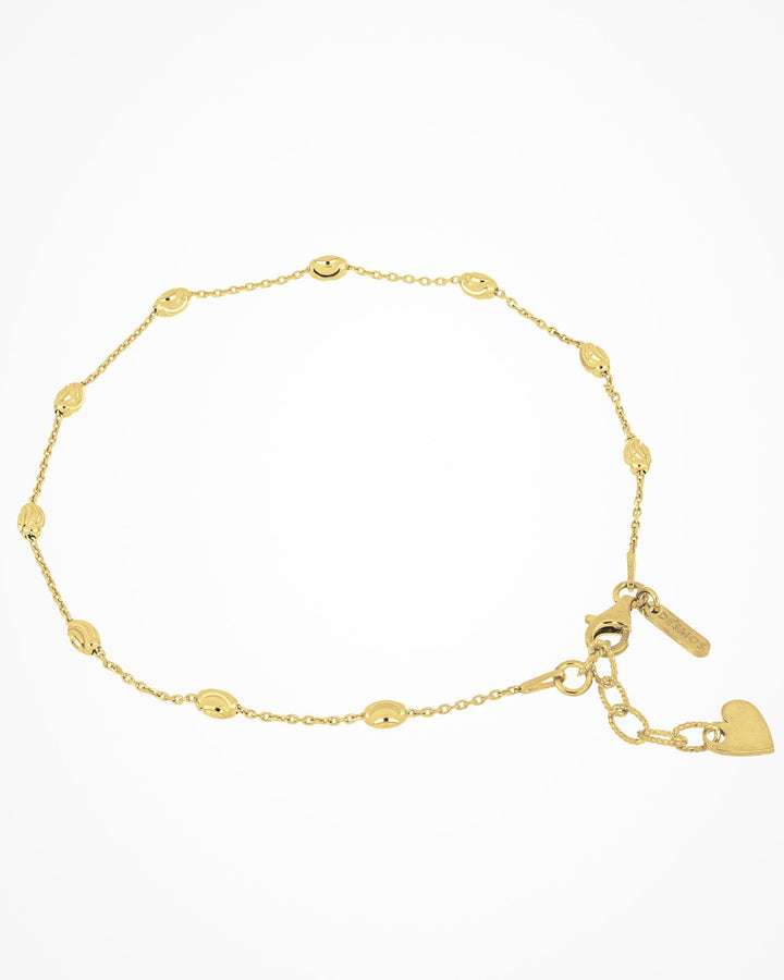 Desmos - Sterling Silver - Gold Moon Cut - Station Moon Oval Bead Anklet 9"