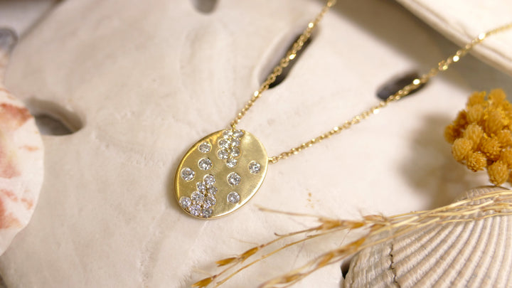 14k Yellow Gold Diamond 0.33ct Brushed Oval Necklace (18")