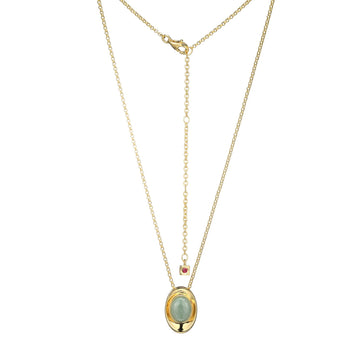 Elle - Sterling Silver - 18K Gold Plated "Swirl" Jade Necklace (17"+3" Rolo Chain)