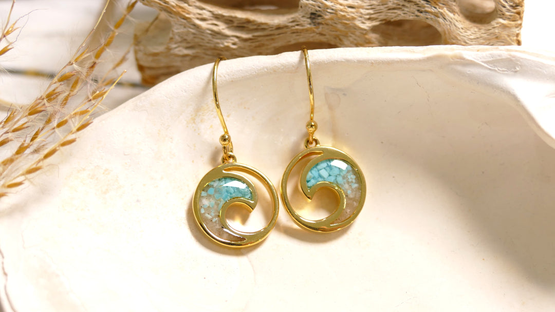 Dune - Sterling Silver - Gold Vermeil Wave Turquoise Gradient Ocean City Beach Sand Drop Earrings