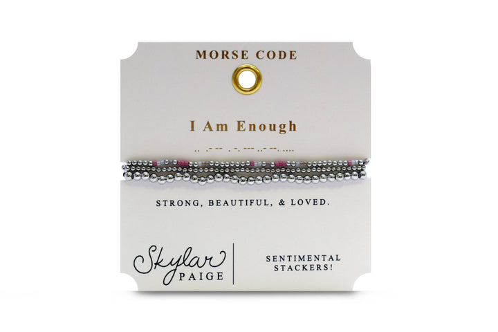 Stia Couture - - Silver "I am Enough" Tila Bead Morse Code Stretch Bracelet