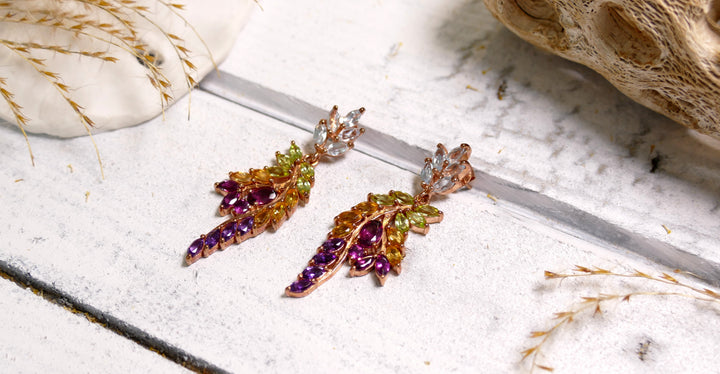 Sterling Silver - Rose Gold Garnet, Topaz, Peridot, Citrine, Amethyst Statement Earrings
