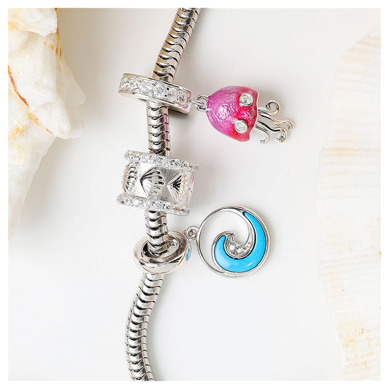 Ocean - Sterling Silver - Turquoise Wave Dangle Charm