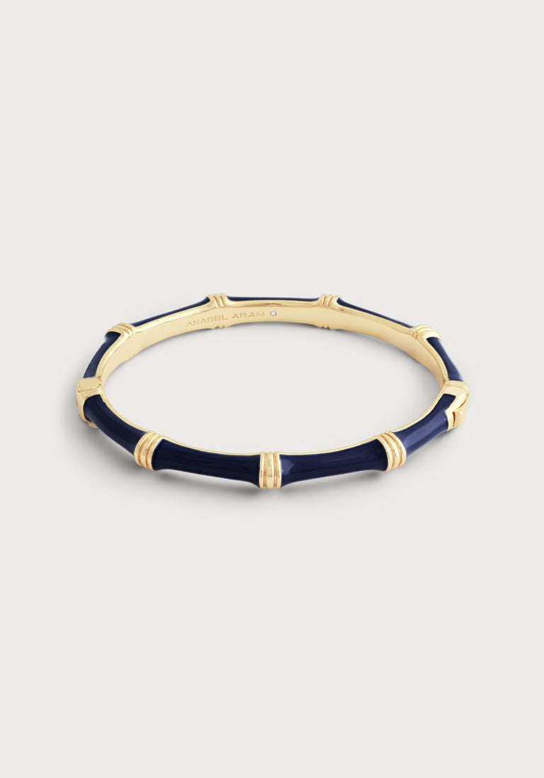 Anabel Arum - Brass - 18K Gold Plated Navy - Hinged Enamel Bangle Bamboo Bracelet