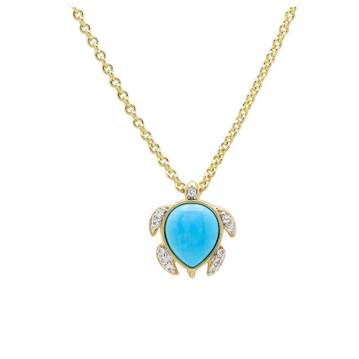 Ocean - Sterling Silver - Gold Vermeil White Lab Sapphire Turquoise Turtle Necklace