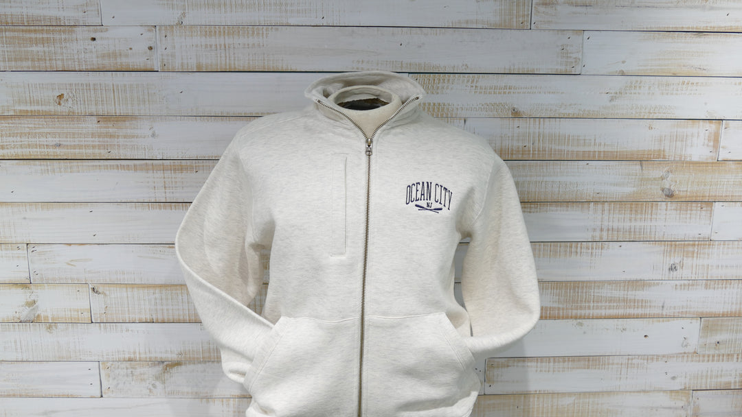 GEAR - Long Sleeve Full Zip Cadet Collar Front Pocket OC Oars Sweatshirt - Oatmeal