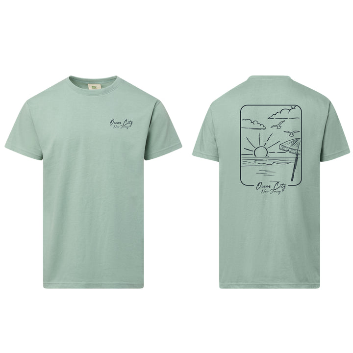 Ocean City Classics - Short Sleeve Beach Scene T-Shirt - Sage Green