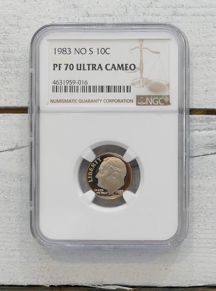 US 1983 DIME NO S PROOF 70 ULTRA CAM