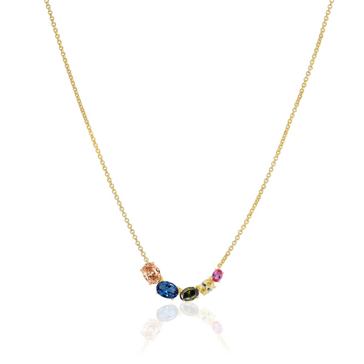 Sif Jakobs - Sterling Silver - 18K Gold Plated "Ellisse Cinque" Multicolored Cubic Zirconia Necklace (45cm - adjustable)