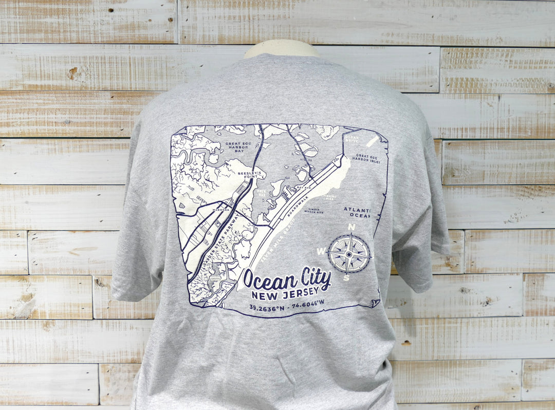 Ocean City Classics - Short Sleeve OCNJ MAP T-Shirt - Gray