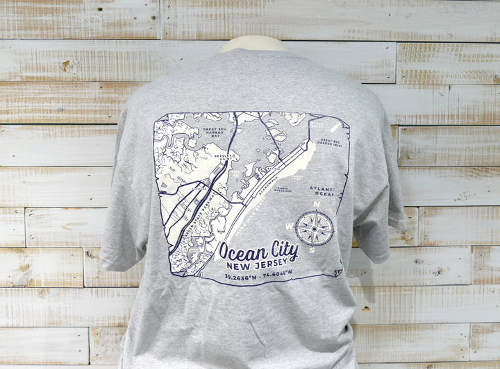 Ocean City Classics - Short Sleeve OCNJ MAP T-Shirt - Heather Gray