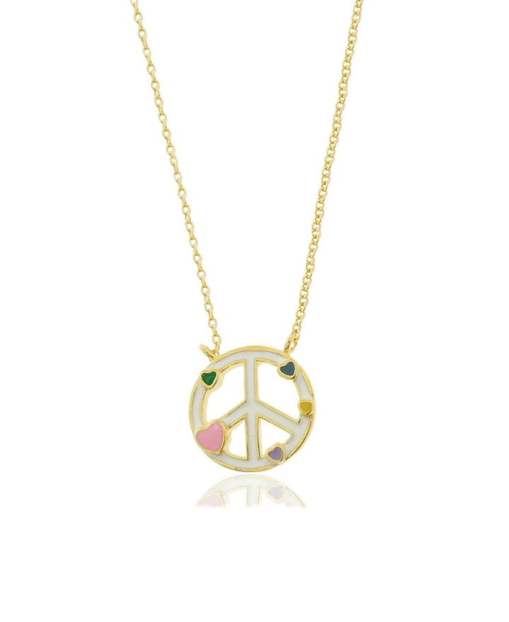Lily Nily - Brass - 18K Gold Plated White Enamel 14-16" Peace Necklace