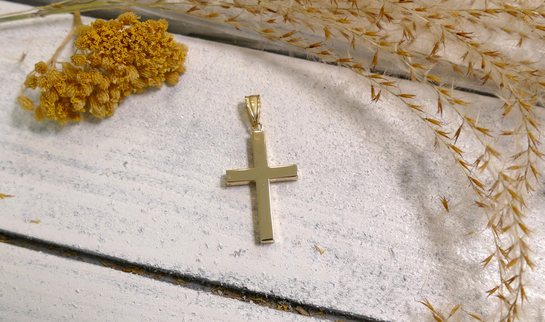 14k Yellow Gold Cross Polished Pendant 6mm Bail (Chain not Included)