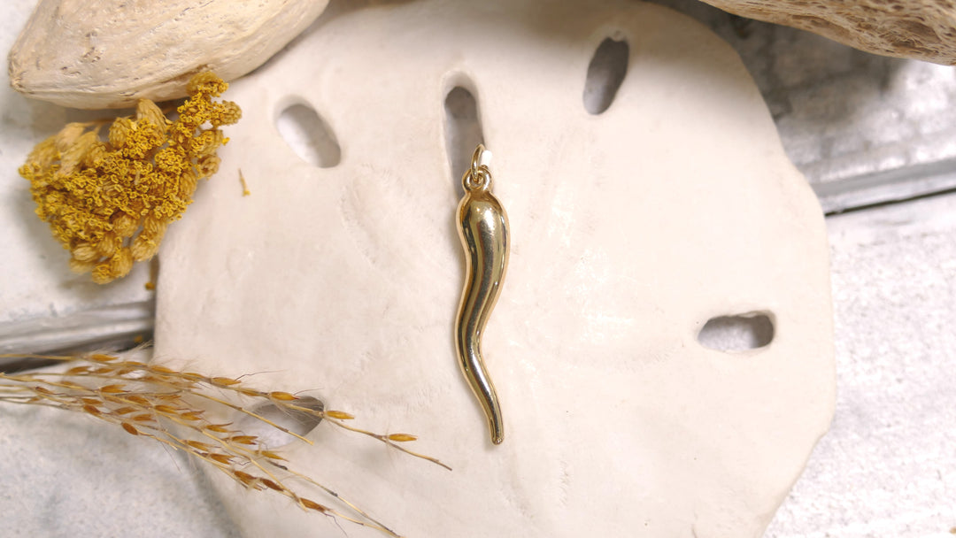 14k - Yellow Gold 3D Italian Horn Pendant