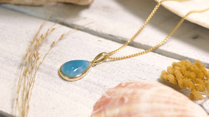 14k - Yellow Gold Teardrop Larimar Pendant