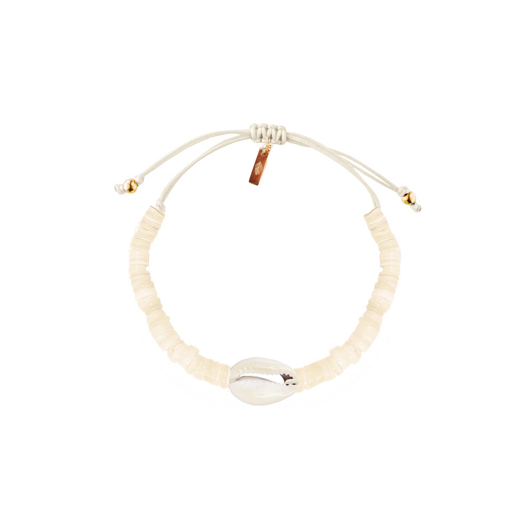 Adriana Pappas - - 14K Gold Filled - White - Heishi Shells Cord Shell Bracelet